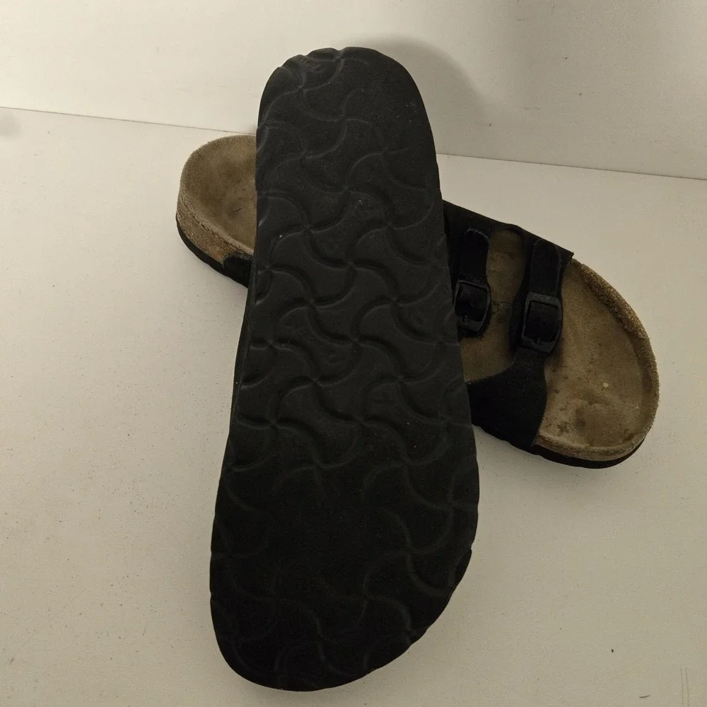 Birkenstocks Newalk Women's Size 7.5 38 Black Leather Suede Triple Strap Sandals - Picture 9 of 9